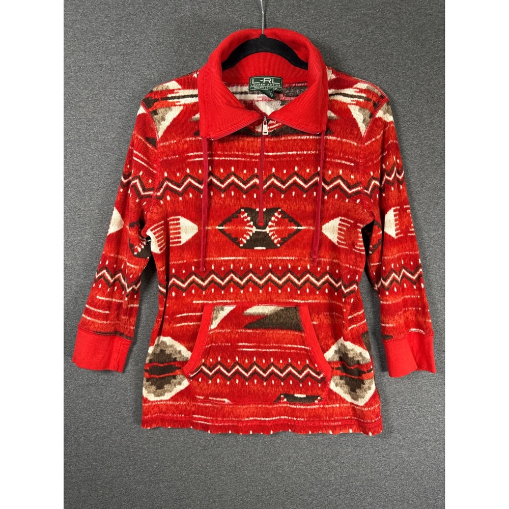 Lauren Ralph Lauren Active Womens XL Red Southwestern Thermal Quarter Zip Top